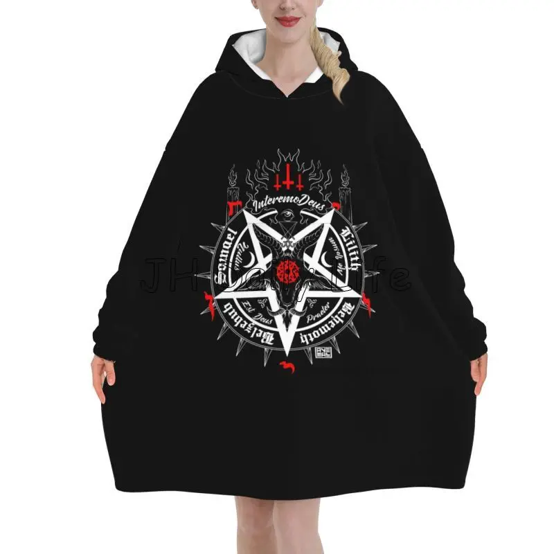 Sherpa Hoodie Fleece - Black Satan Skull Dead Head Mystical