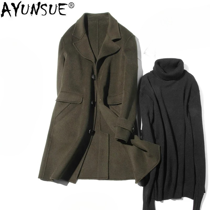 AYUNSUE 100% Wool Coat Men Aut - Wool Coat Peacoat recension och pris