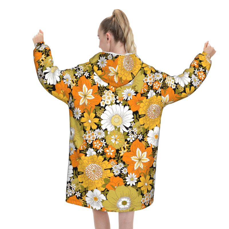 Hippie Flower Floral Retro Bla - Sherpa Hoodie Fleece recension och pris