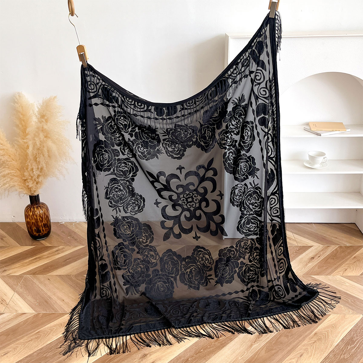 Retro Velvet Tassel Scarf Flor - Shawl Wrap Winter recension och pris