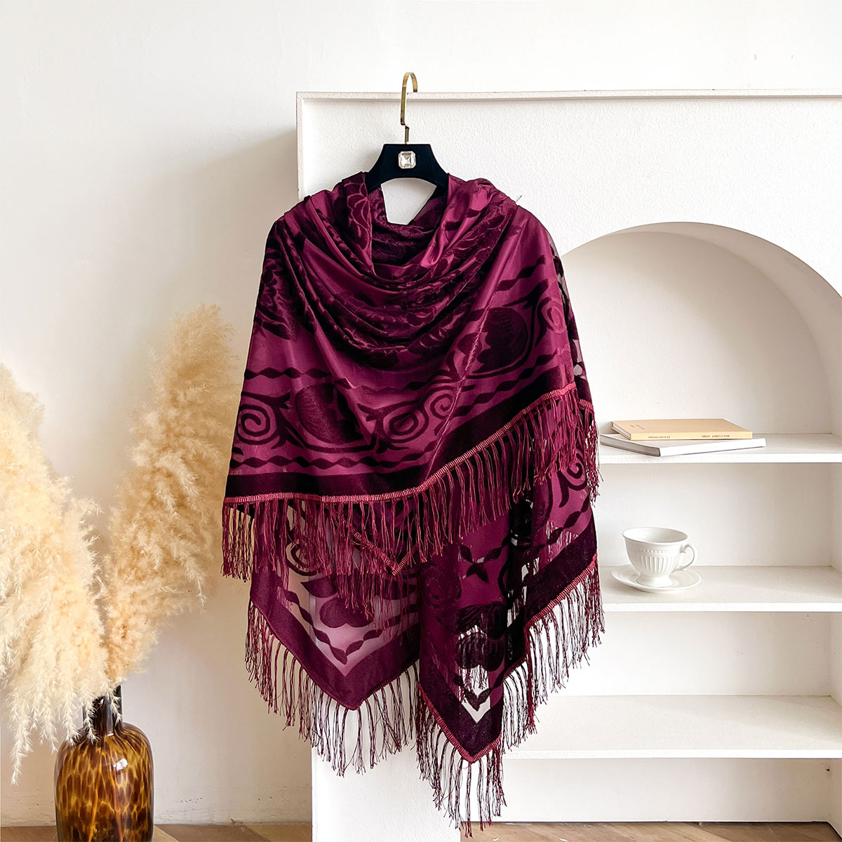 Retro Velvet Tassel Scarf Flor - Shawl Wrap Winter recension och pris