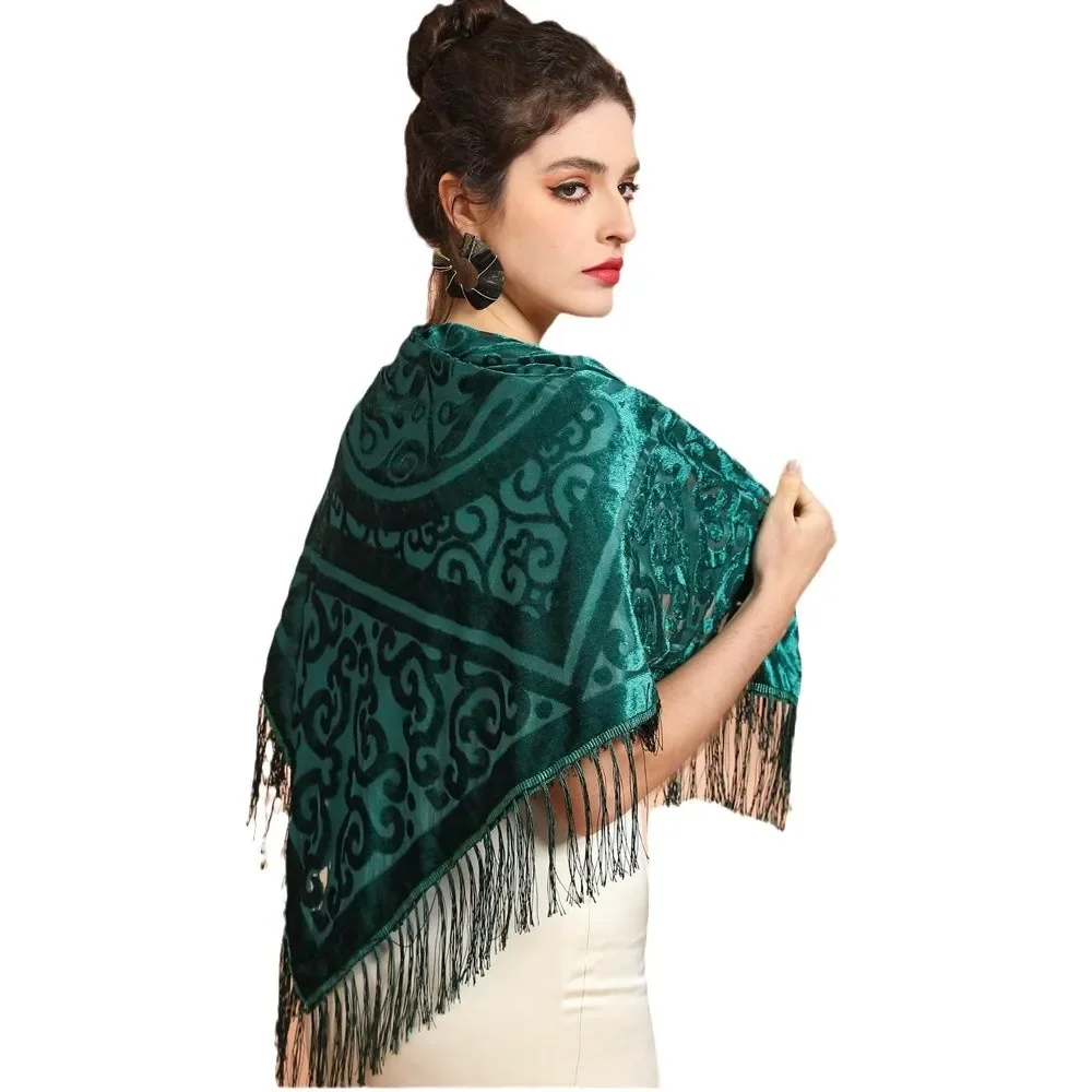 AW25 Velvet Jacquard Shawl wit - Shawl Wrap Winter recension och pris