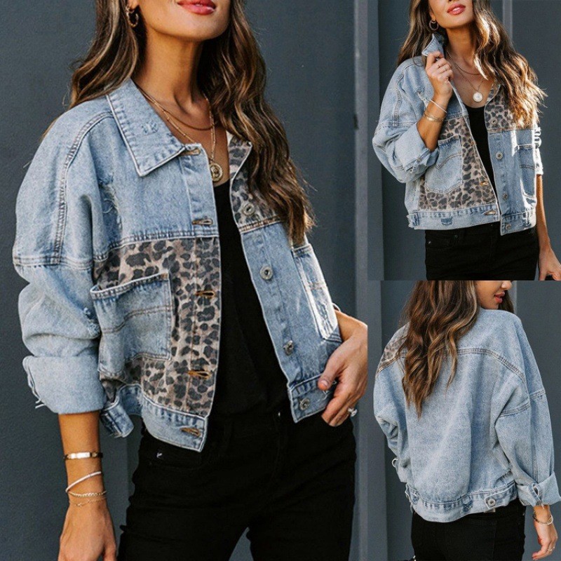 Leopard Stitching Denim Jacket - Down Jacket Packable recension och pris